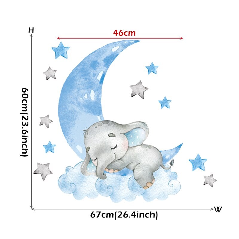 Vinyle pour bébé - Éléphant avec couronne - Lune blanche